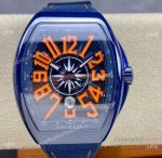 Swiss Super Clone Franck Muller V45 Vanguard Blue Ceramic-Orange Arabic Watch